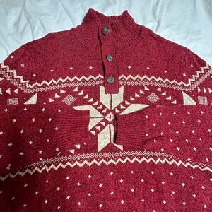 American Eagle Red Fair Isle 1/4 button pullover sweater size Large NWOT